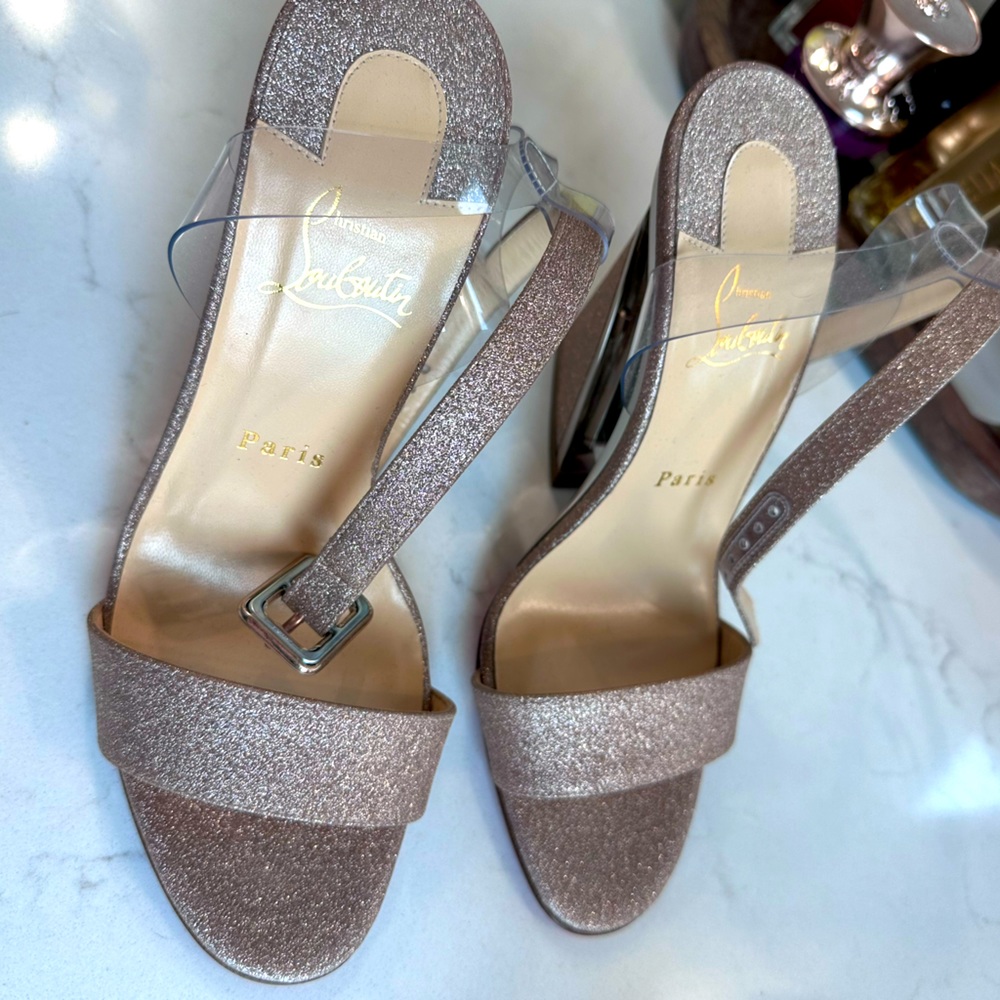 Christian louboutin Wedges. Rose gold glitter